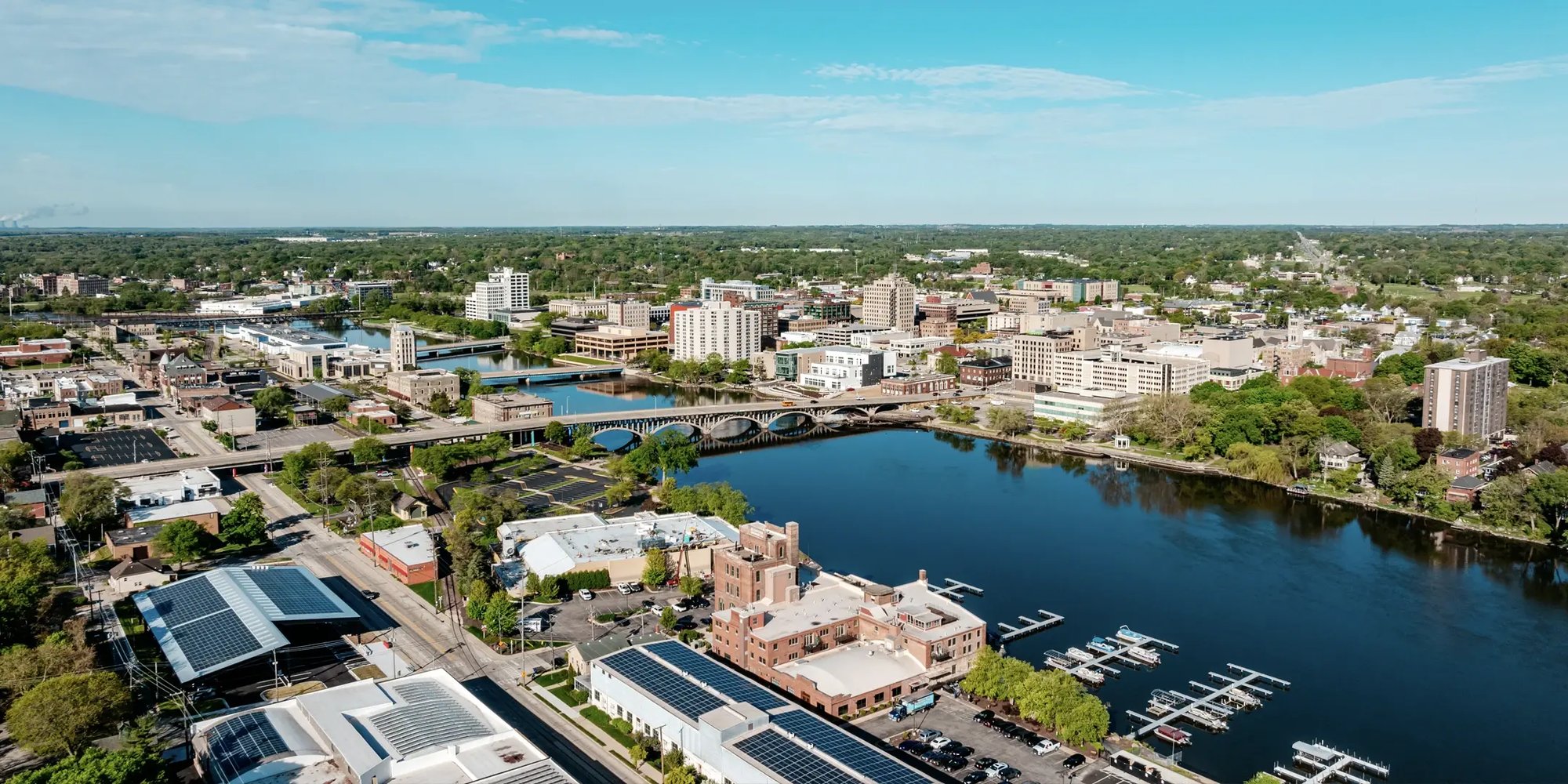 Aerial view of downtown Rockford, IL