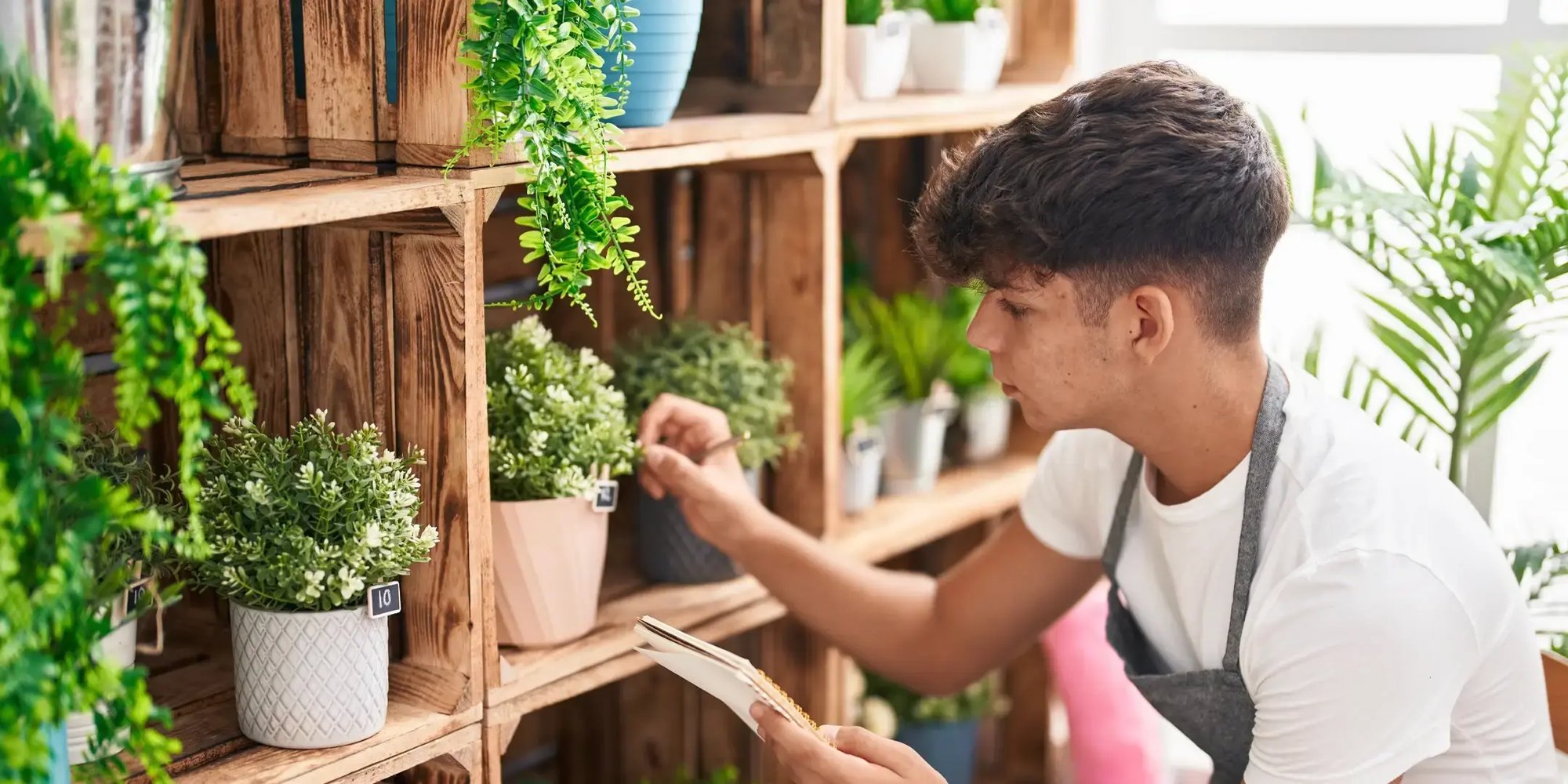 Teenager working