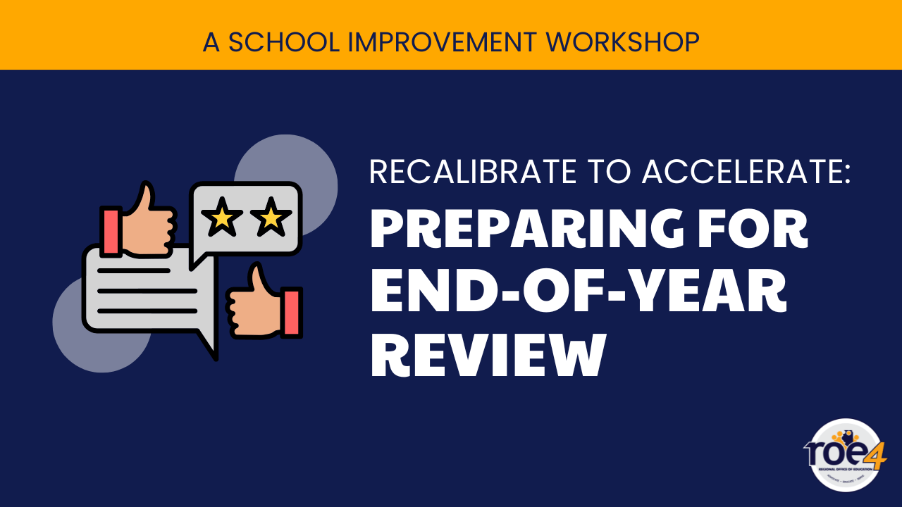 ROE4 logo and decorative images with text: Recalibrate to accelerate: preparing for end-of-year review
