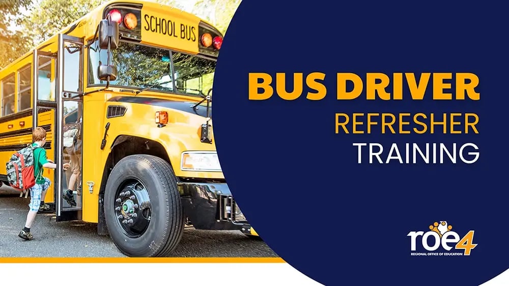 Image of students getting on a bus with the course title: Bus Driver Refresher Training