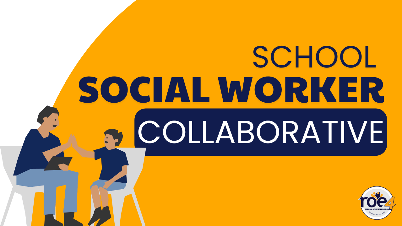 Decorative images of person high-fiving a child with text: School Social Worker Collaborative
